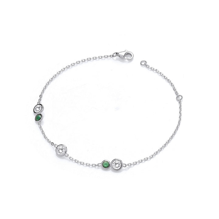 Silver Rubover Green & Clear Cubic Zirconia's Ladies Bracelet