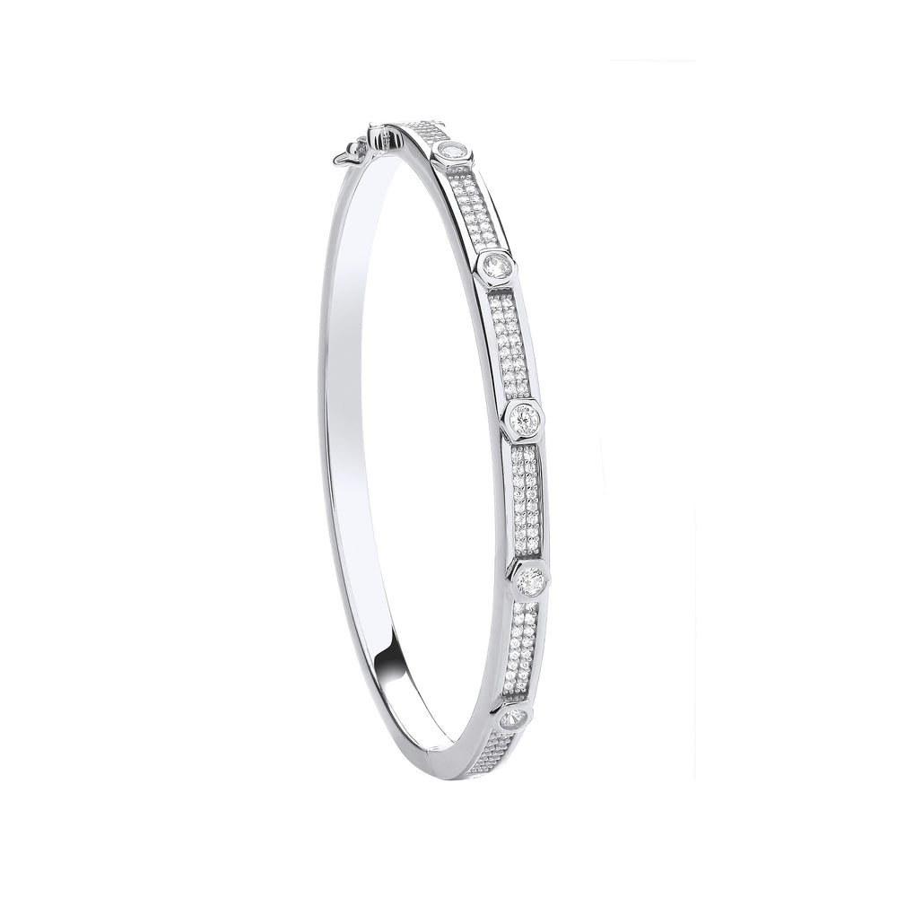 Silver Round Cubic Zirconias Ladies Bangle