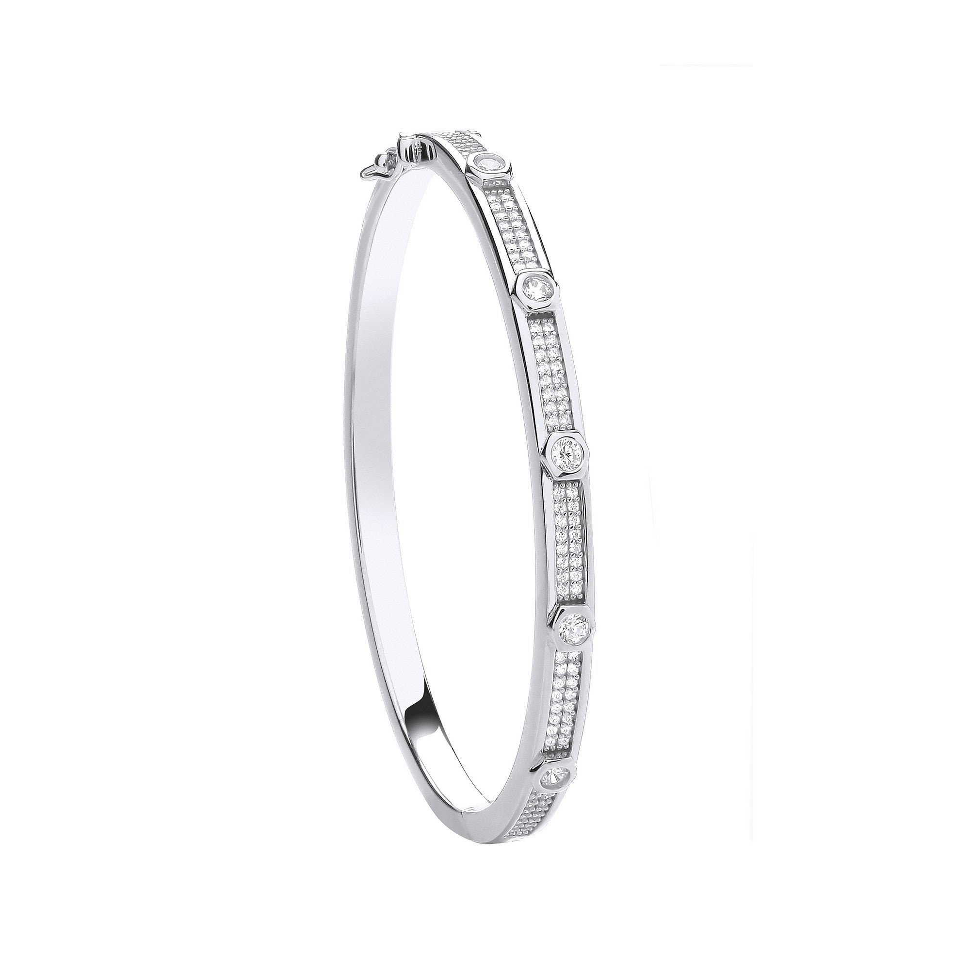 Silver Round Cubic Zirconias Ladies Bangle