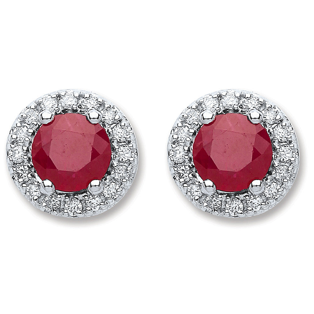 9ct White Gold 0.15ct Dia, 0.90ct Round Ruby Stud Earrings – product view