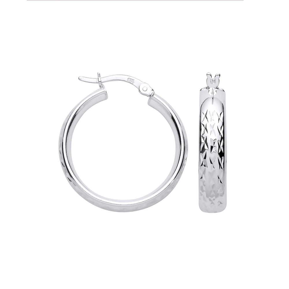 Silver 20mm Tyre Tread Design D Shape Earrings