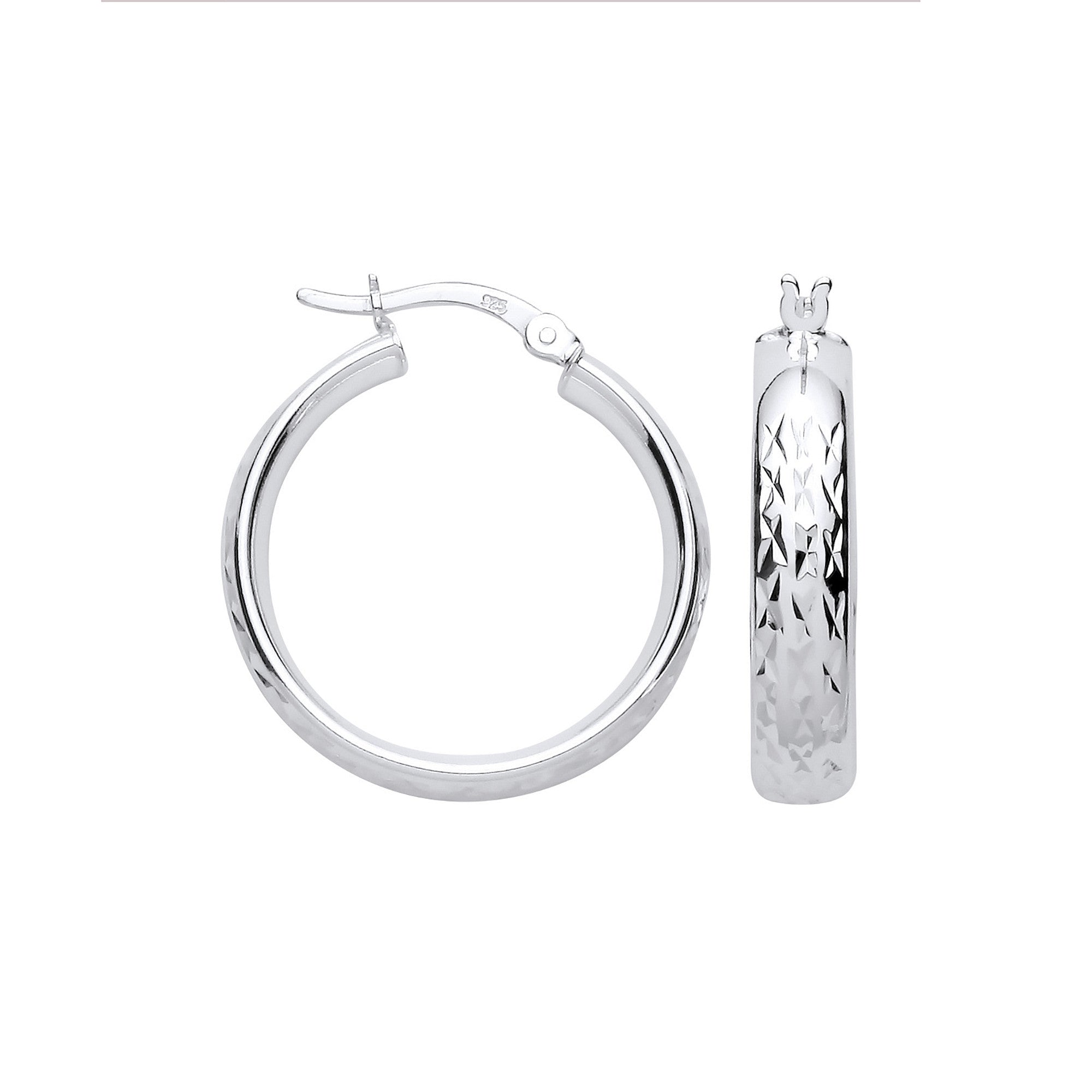 Silver 20mm Tyre Tread Design D Shape Earrings