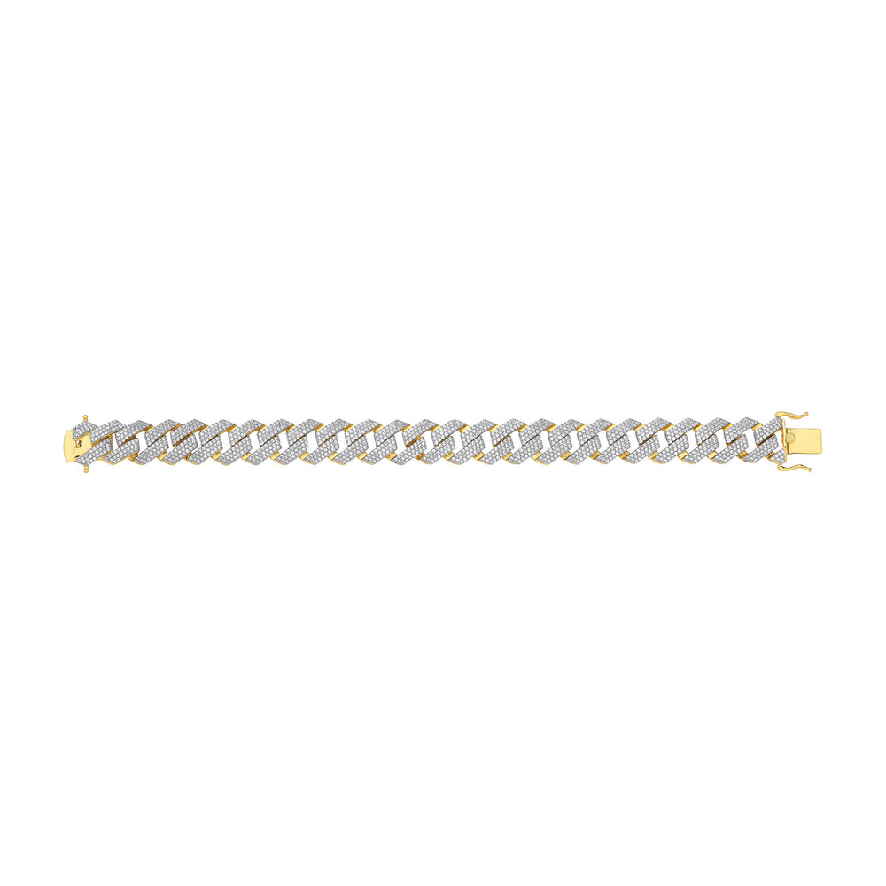 Yellow Gold Cubic Zirconia Prong Cuban Gents 14.5mm Bracelet