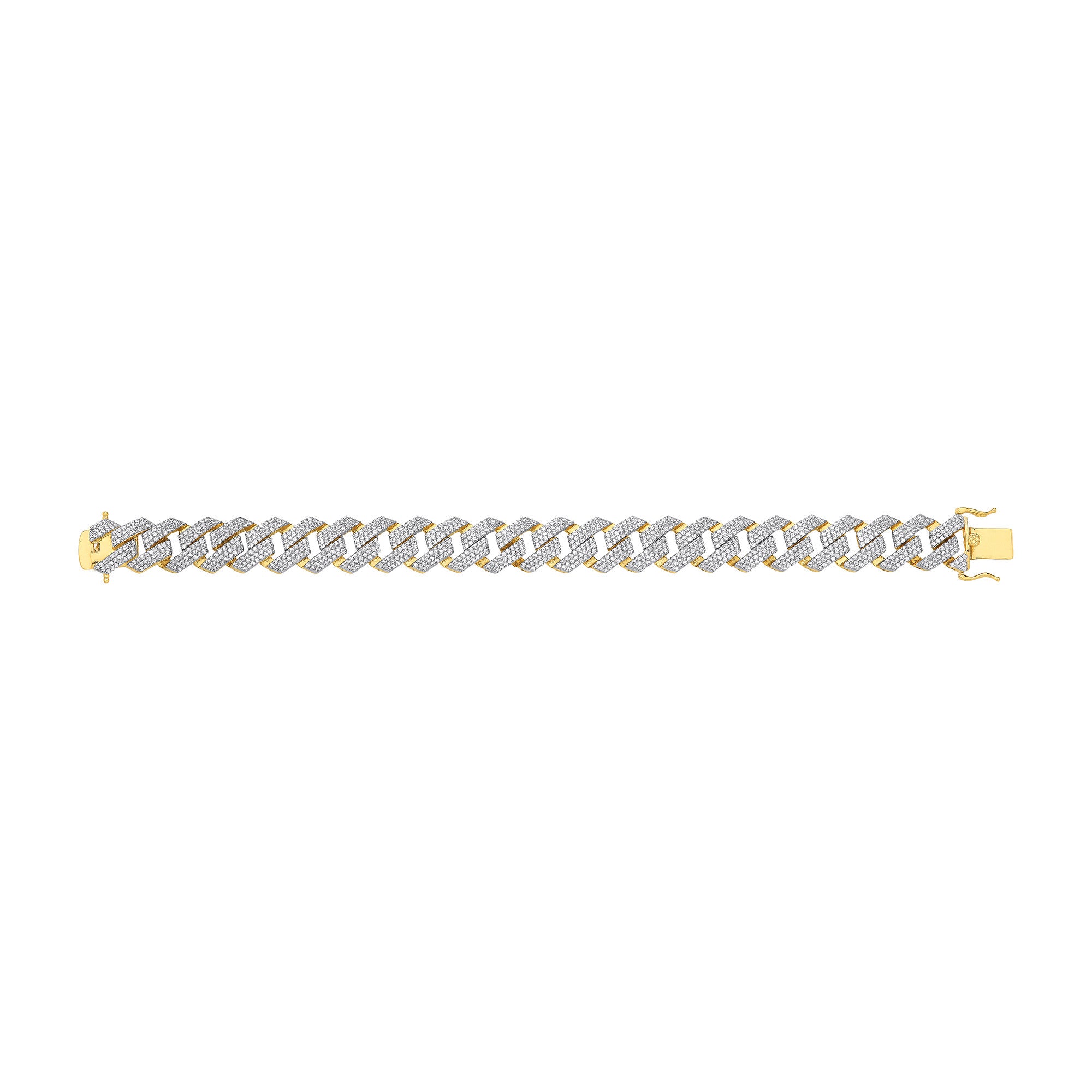 Yellow Gold Cubic Zirconia Prong Cuban Gents 14.5mm Bracelet