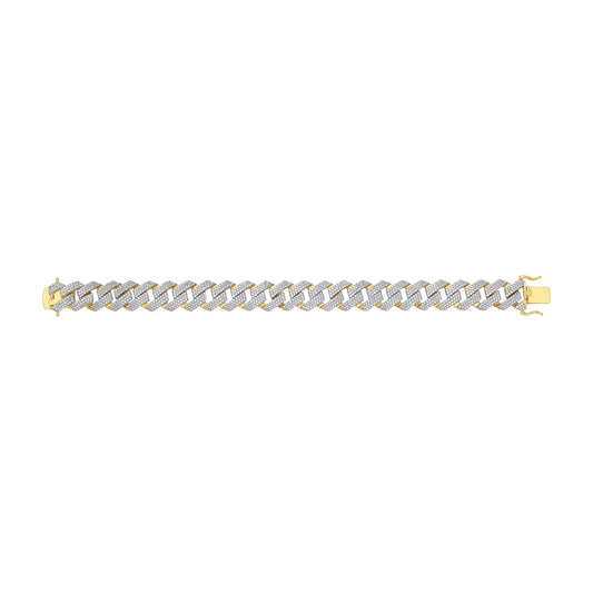 Yellow Gold Cubic Zirconia Prong Cuban Gents 14.5mm Bracelet