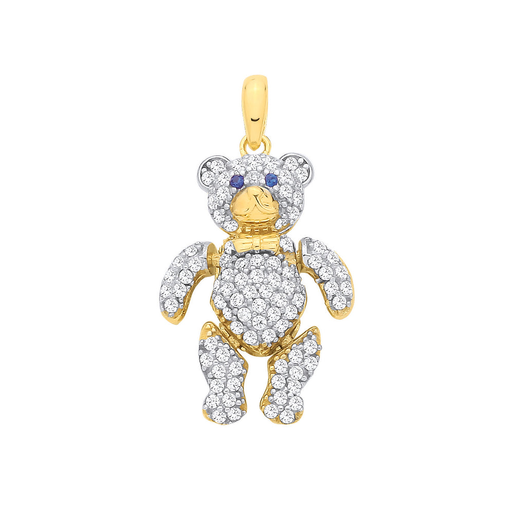 Yellow Gold Cubic Zirconia 3D Teddy bear Pendant