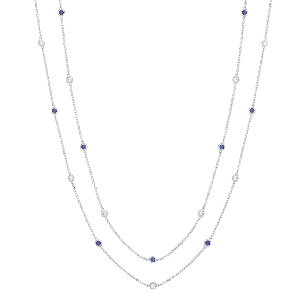 38" Silver Rubover Blue & Clear Cubic Zirconia's Necklace