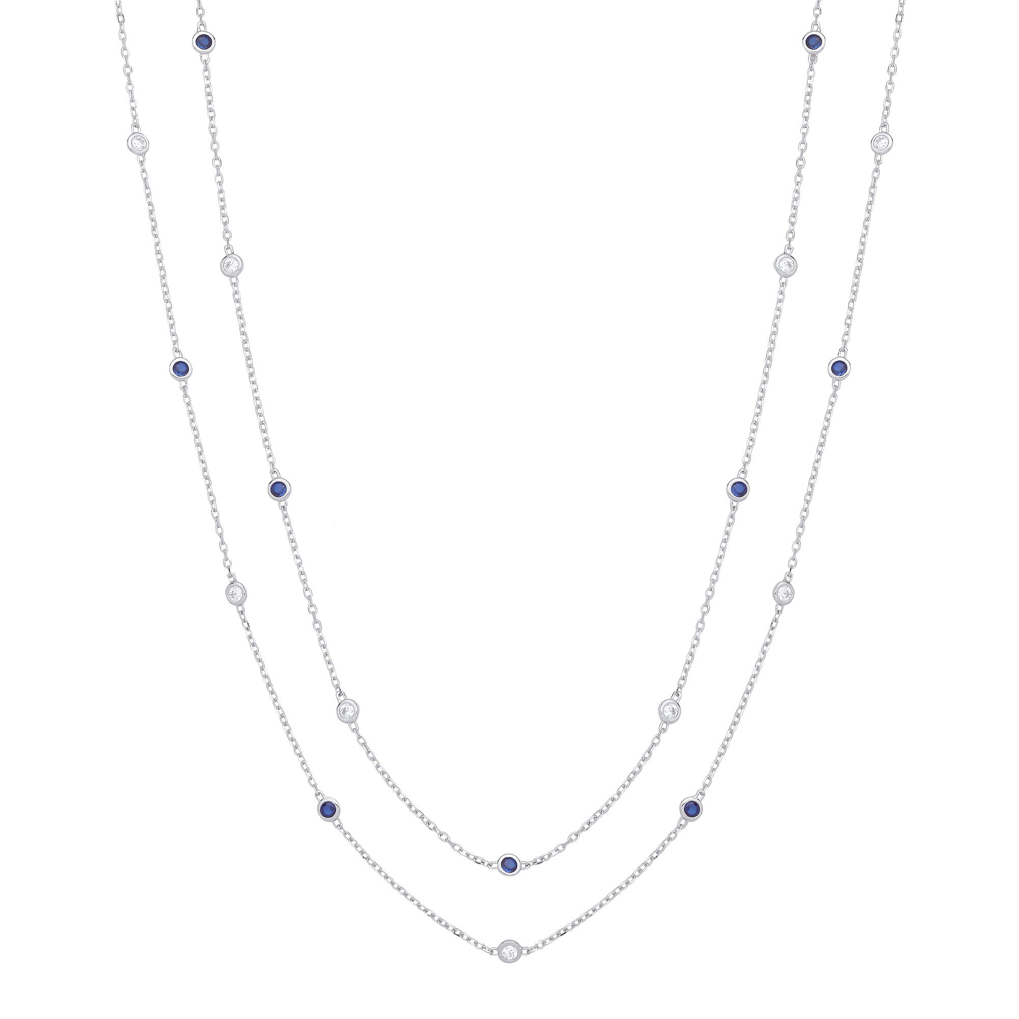 38" Silver Rubover Blue & Clear Cubic Zirconia's Necklace