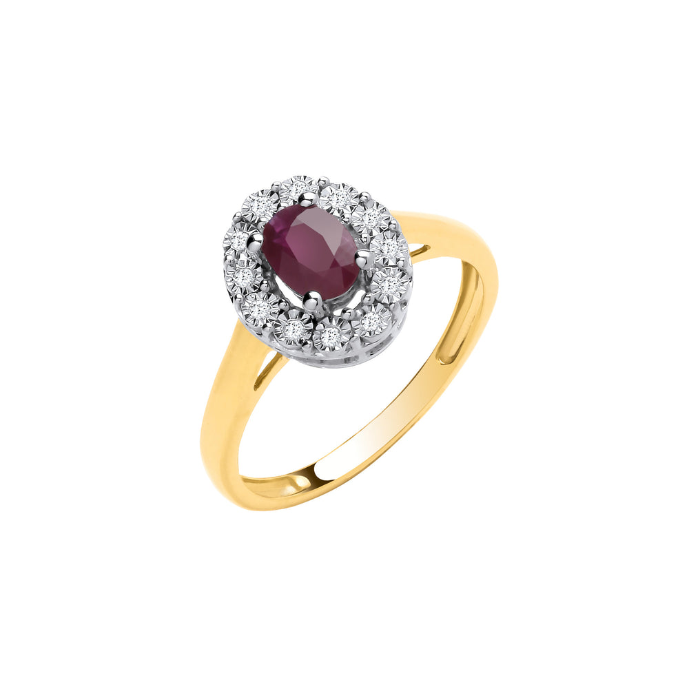 9ct Yellow Gold 0.50ct Ruby & 0.05ct Diamond Cluster Ring
