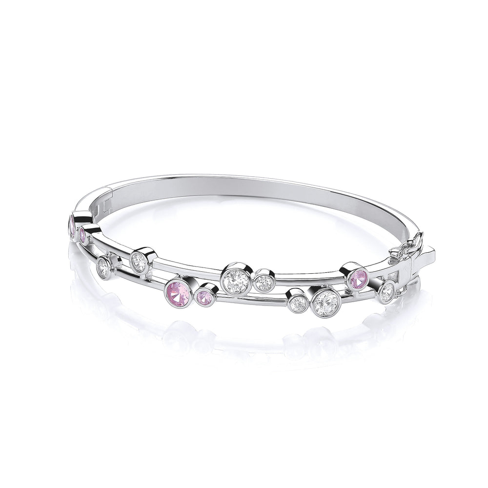 Timeless Rubover set Pink & Clear Cubic Zirconias Ladies J-Jaz Bangle