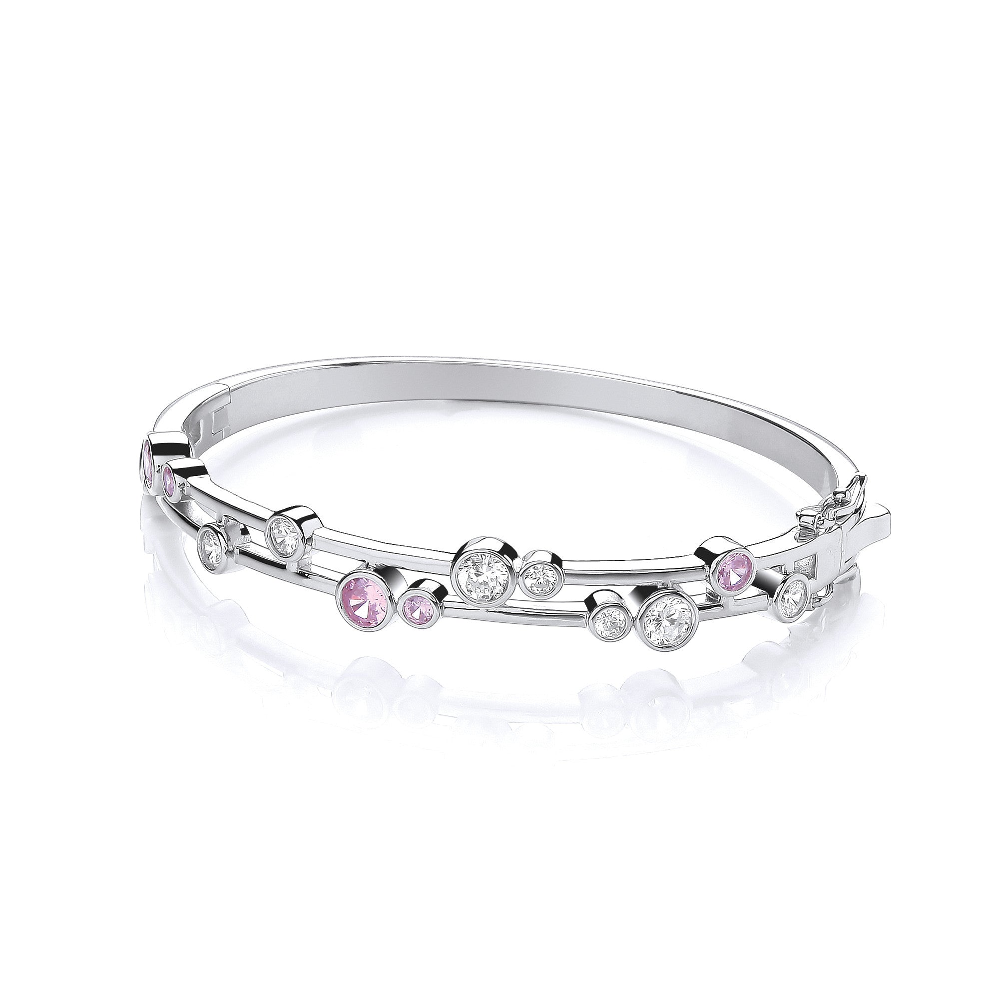 Timeless Rubover set Pink & Clear Cubic Zirconias Ladies J-Jaz Bangle