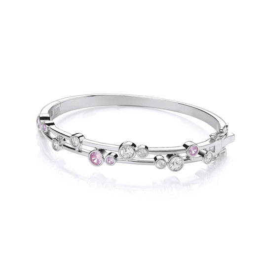 Timeless Rubover set Pink & Clear Cubic Zirconias Ladies J-Jaz Bangle