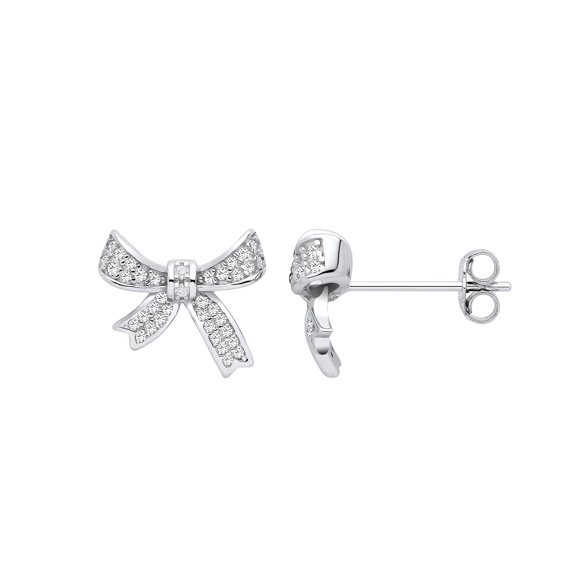 Silver Cubic Zirconia Bow Stud Earrings