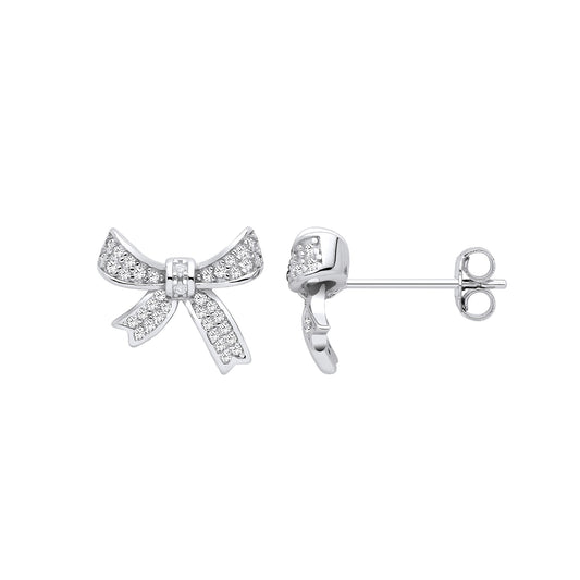 Silver Cubic Zirconia Bow Stud Earrings