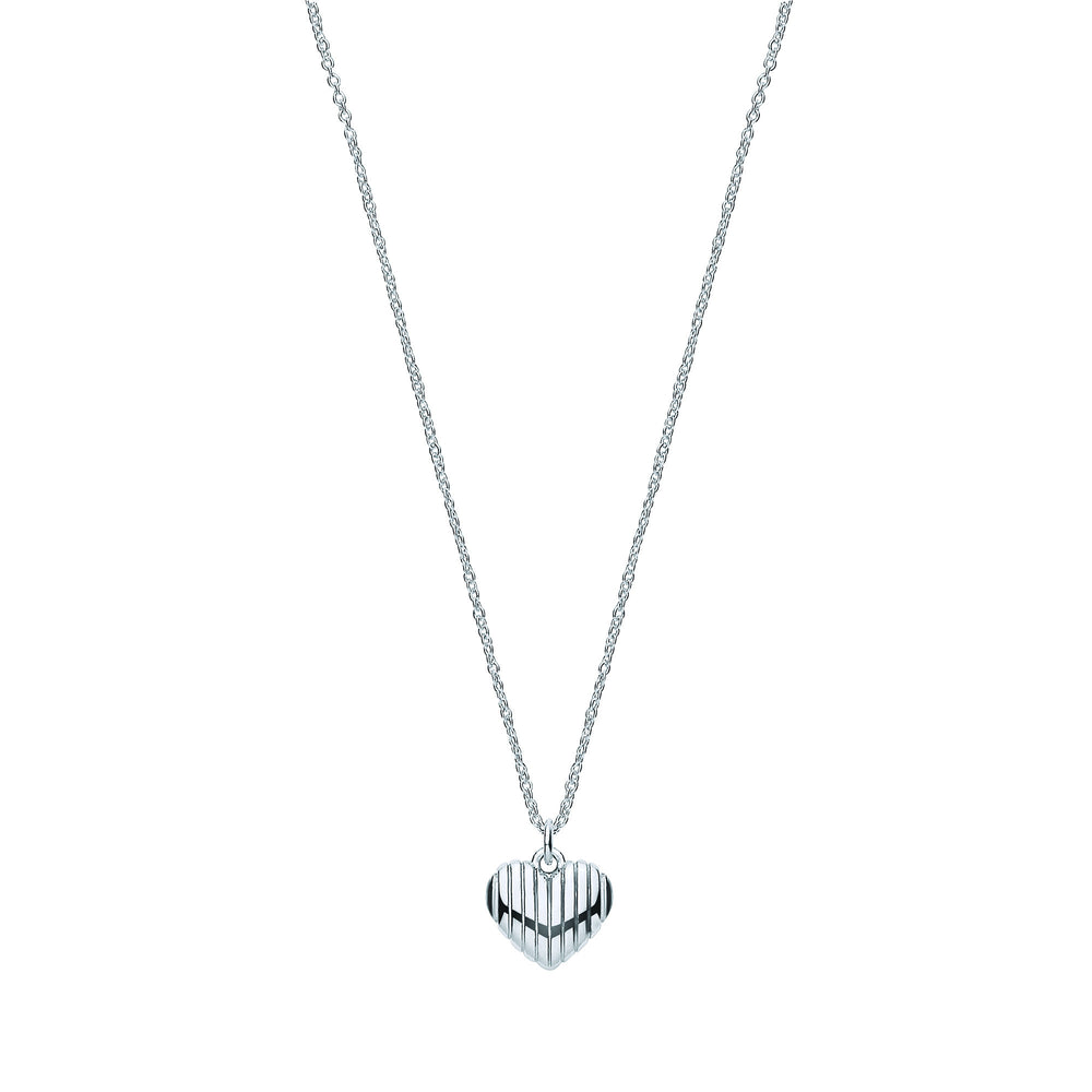 Silver Heart Ribbed Pendant Chain
