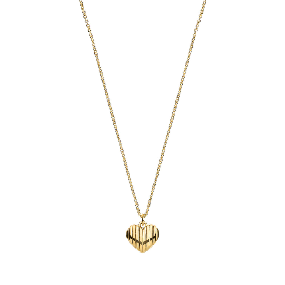 Silver Yellow Gold Plated Heart Ribbed Pendant Chain