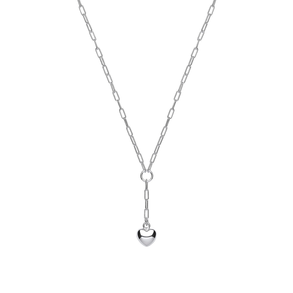 Silver Chain Paper Clip Link with Heart Drop Pendant