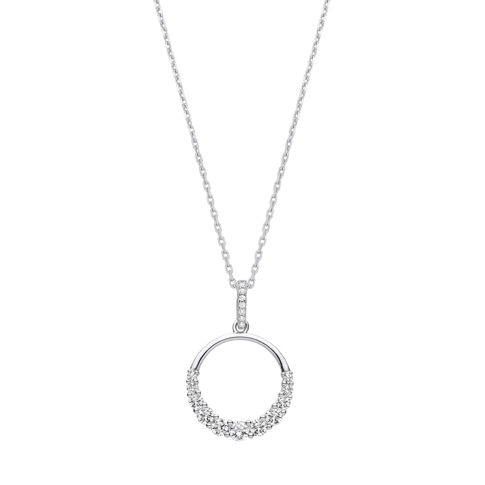 Circle of Life with Graduated Cubic Zirconias Silver Pendant with Chain