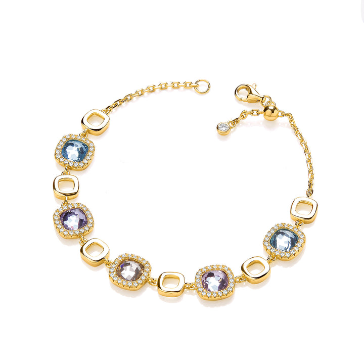 Yellow Gold Plated Silver Cushion Cut Customized Glass Ladies Bracelet