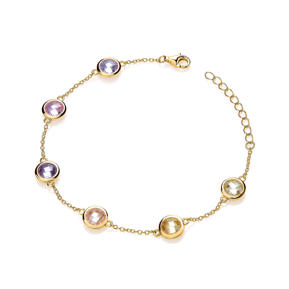 Yellow Gold Plated Silver Chess Cut Multi Colour 6mm Cubic Zirconias Ladies Bracelet – product view