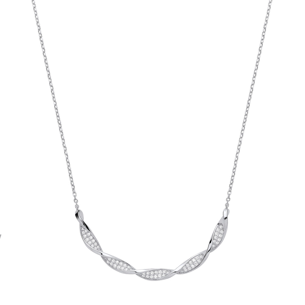 Necklace with Half Twisted Part with Cubic Zirconias on Chain