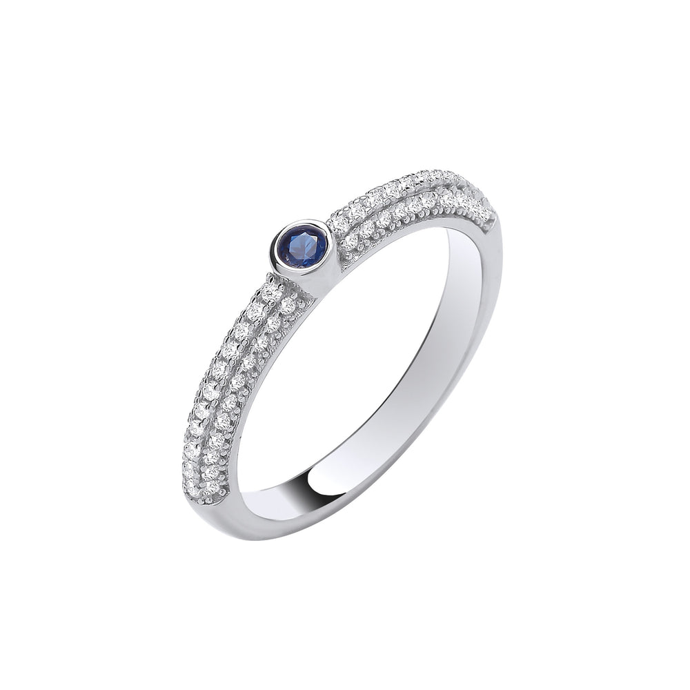 Silver Blue Sapphire Cubic Zirconia Rubover Half ET Ring