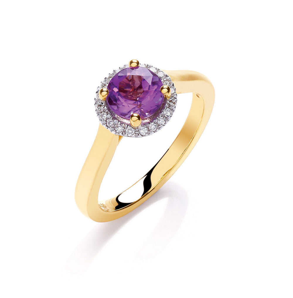9ct Yellow Gold 0.08ct Diamond 0.75-1.00ct Amethyst Ring
