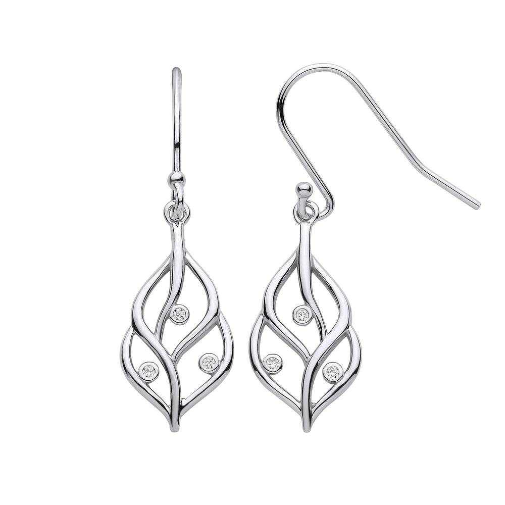 Silver Leaf Earrings with Rubover Cubic Zirconias – product view