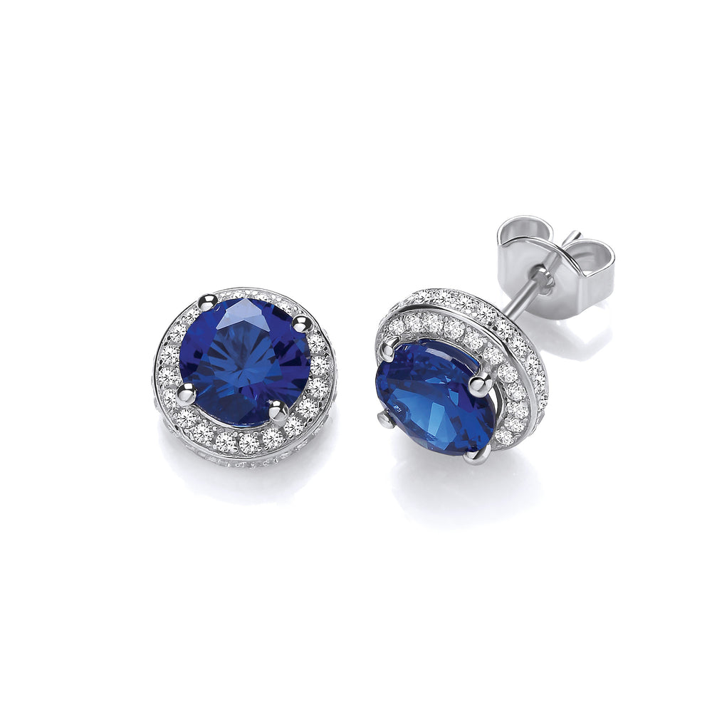 Blue Halo Style Cubic Zirconia Stud Earrings – product view