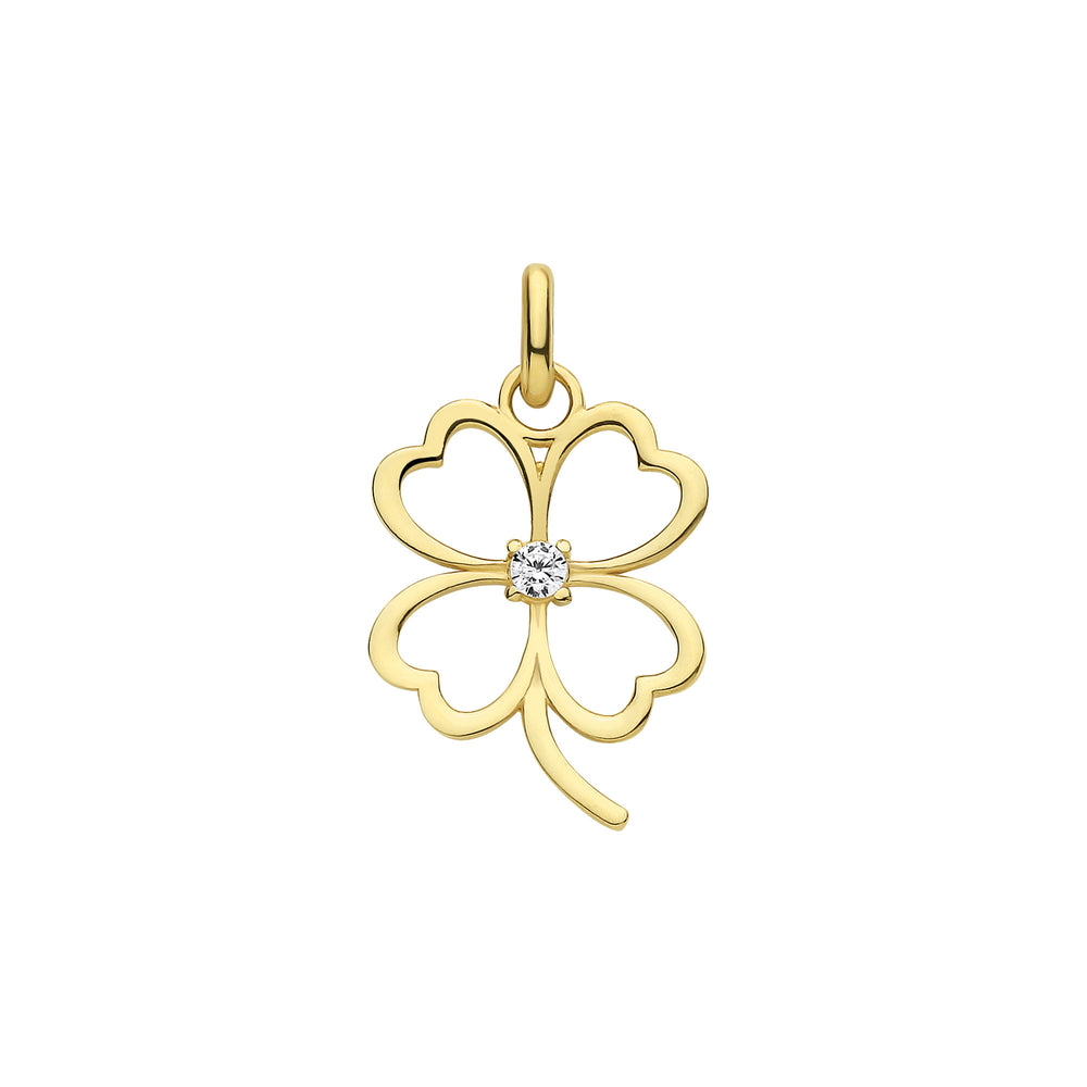Yellow Gold Four Leaf Clover Cubic Zirconia Pendant