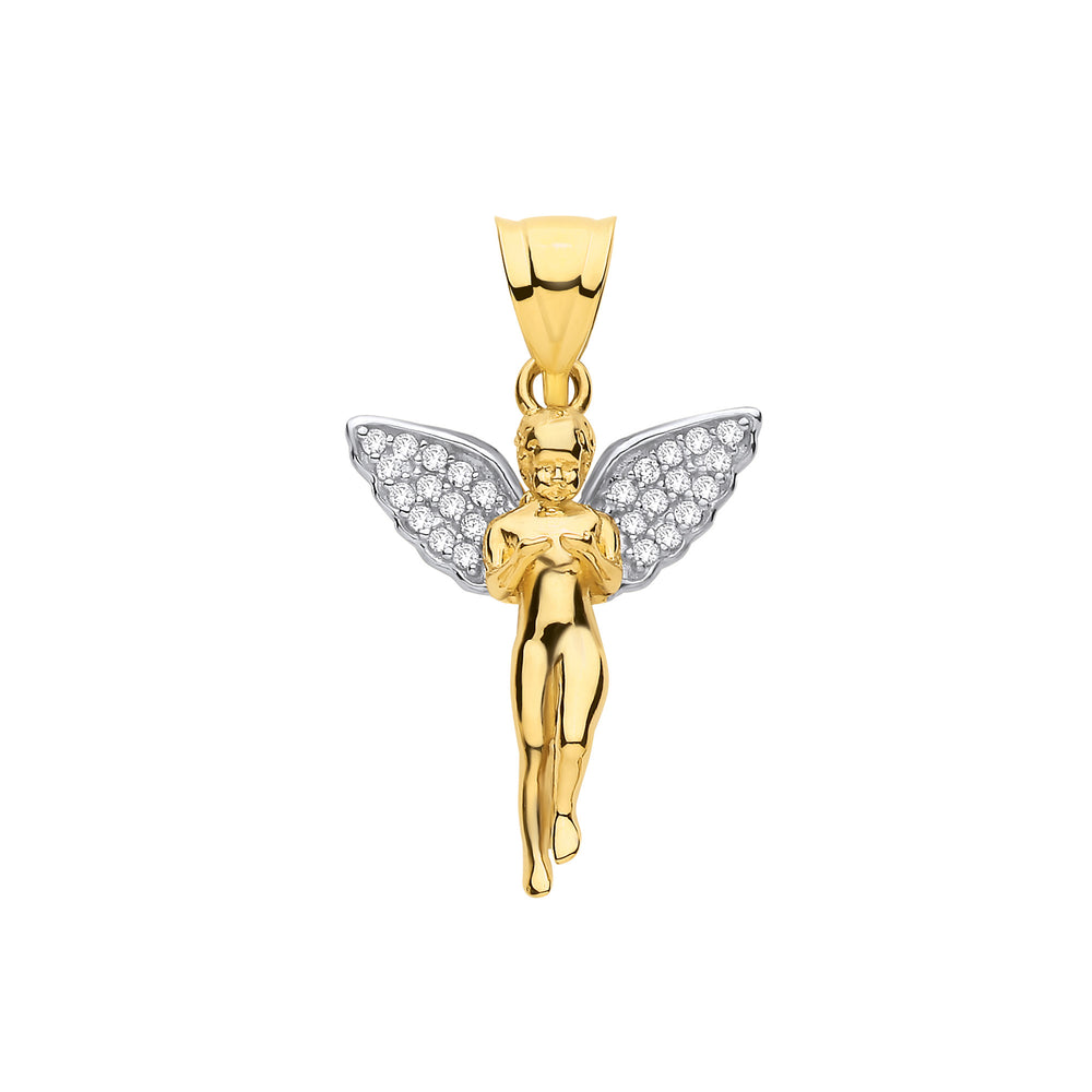 Yellow Gold Praying Angel Hollow Pendant – product view