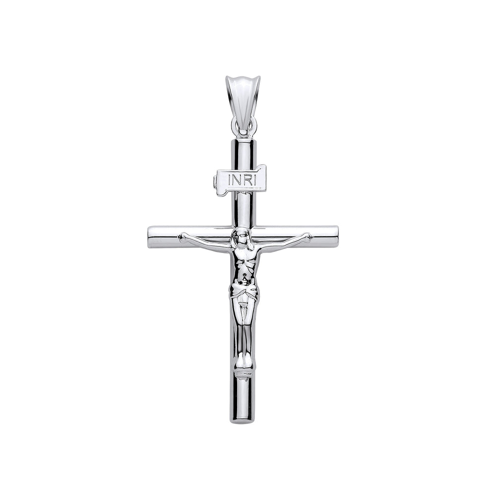 White Gold Hollow Round Tube Crucifix
