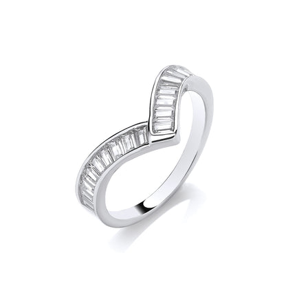 Silver Wishbone Ring Baguette Cut Cubic Zirconias Channel Set