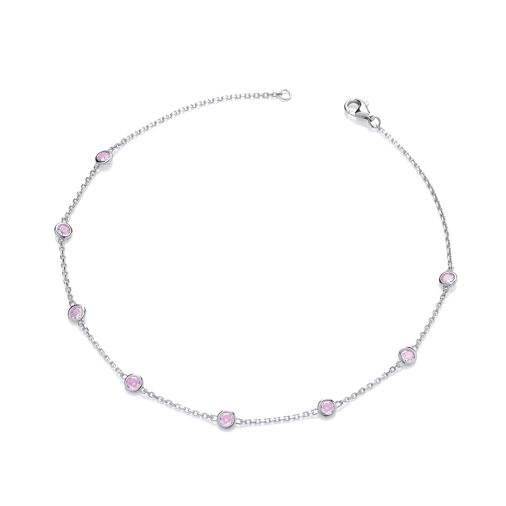 Silver Rubover Pink Cubic Zirconia's Ladies Anklet – product view