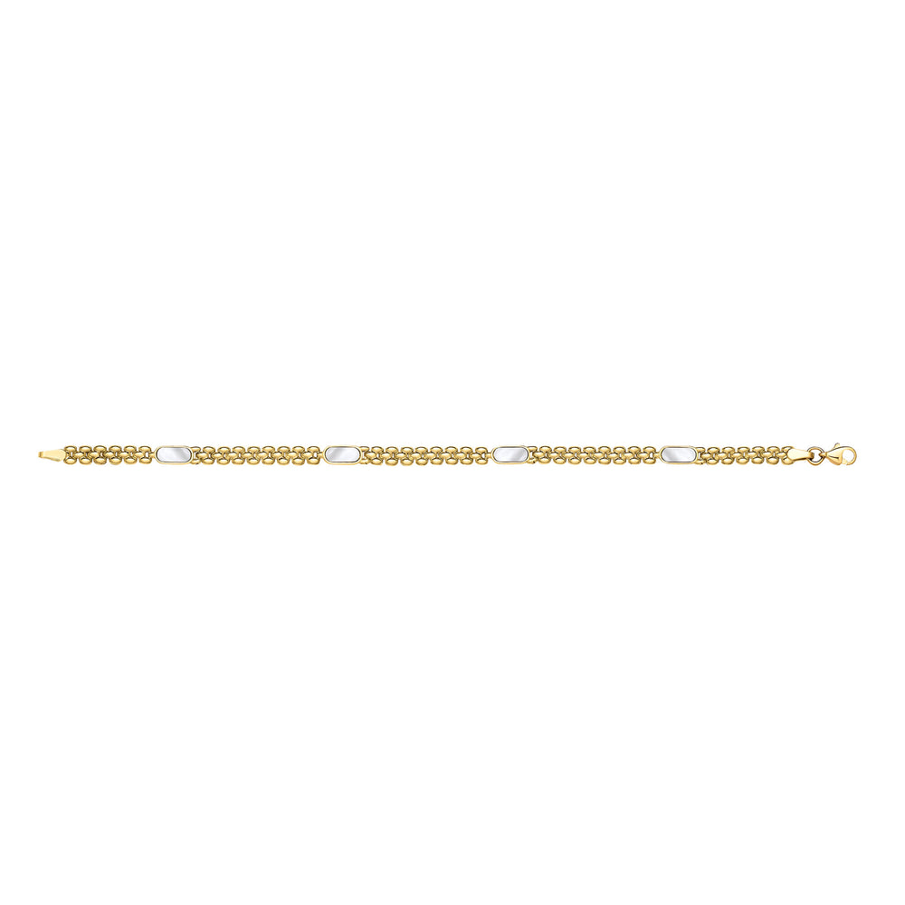 Yellow Gold Oval MOP Panther Link Ladies Bracelet