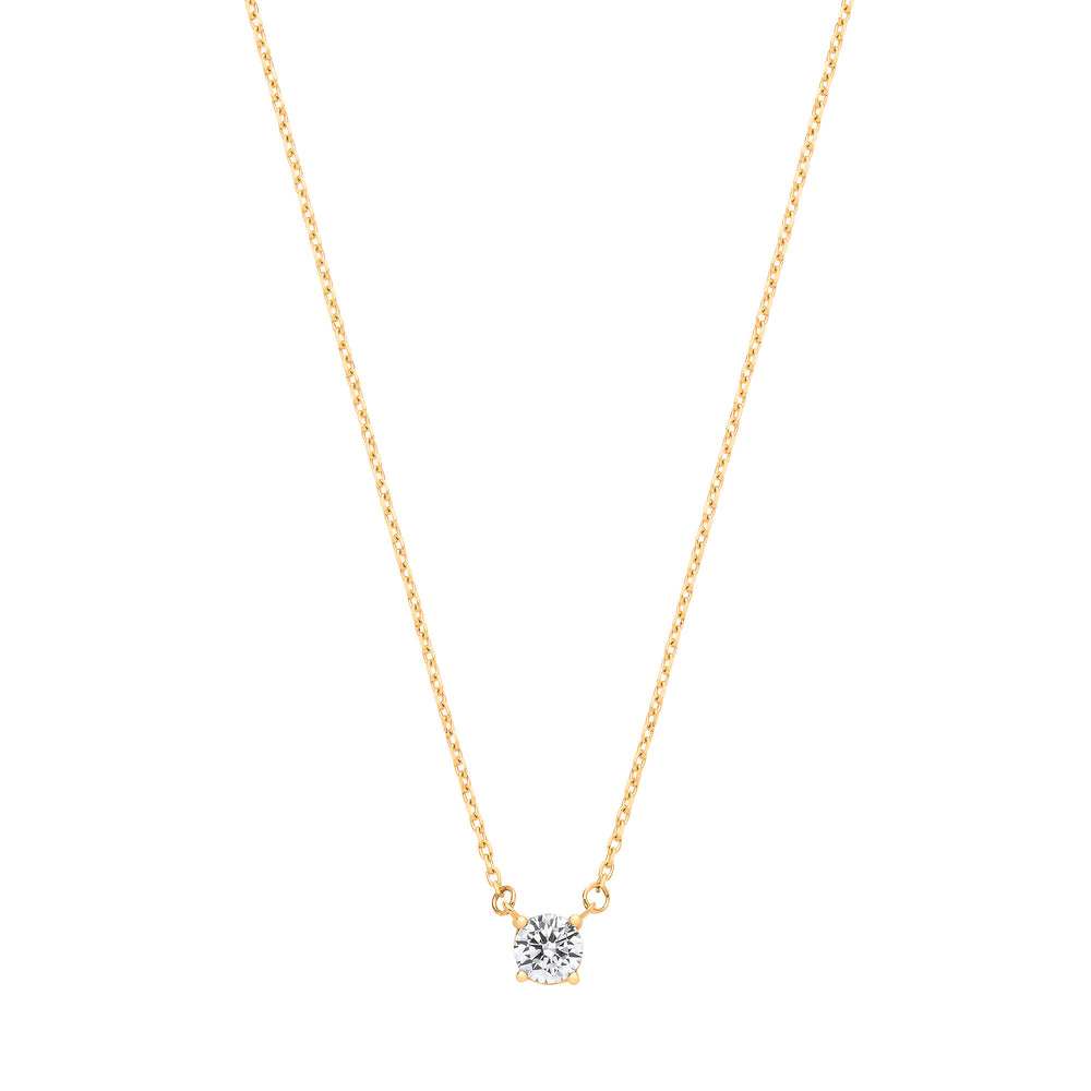 Yellow Gold Single Cubic Zirconia Pendant on 18" Chain