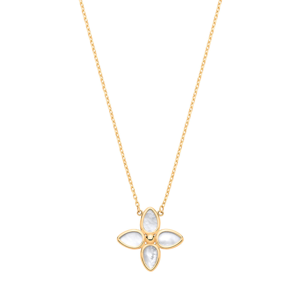 Yellow Gold MOP Flower Pendant on 18" Chain
