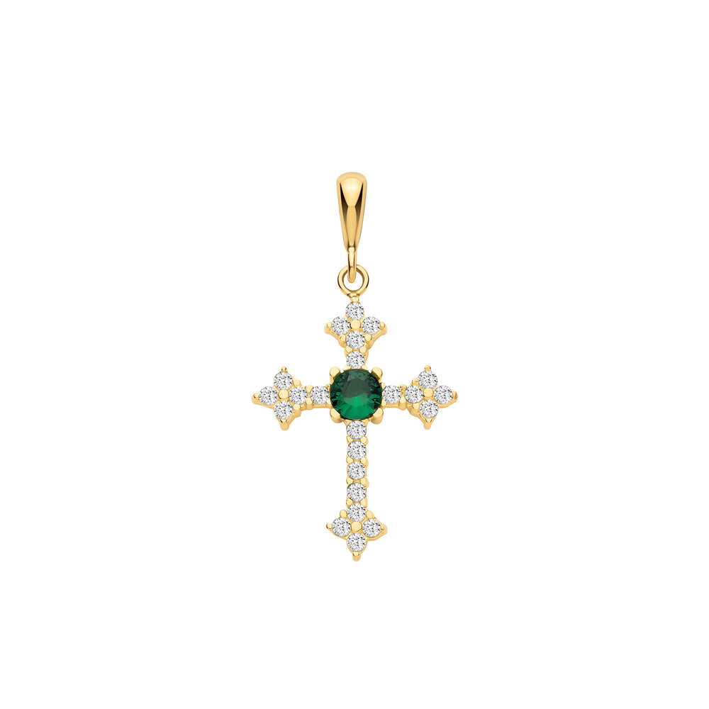 Yellow Gold Green and Clear Cubic Zirconias Cross – product view