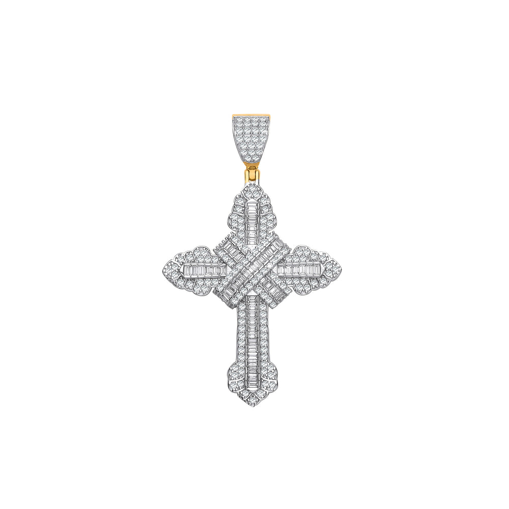 Yellow Gold Vintage Style Cubic Zirconias Kiss Cross