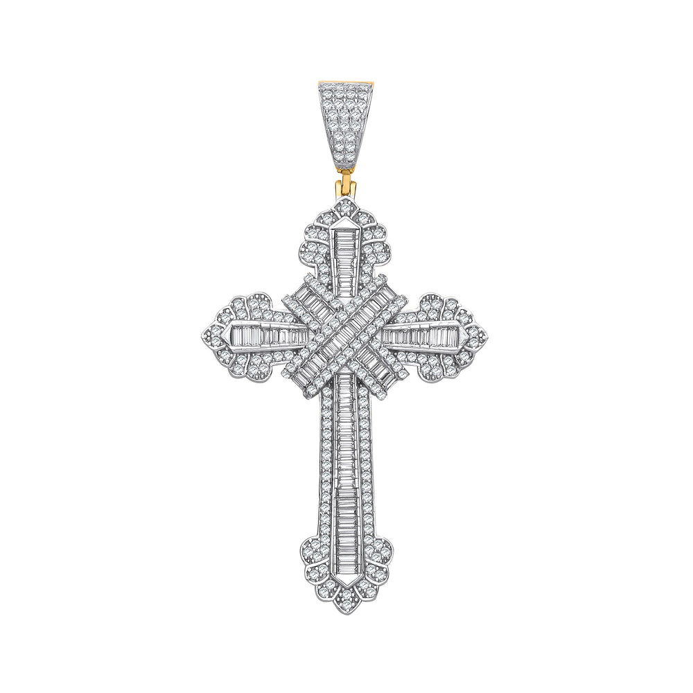 Yellow Gold Large Vintage Style Cubic Zirconias Kiss Cross