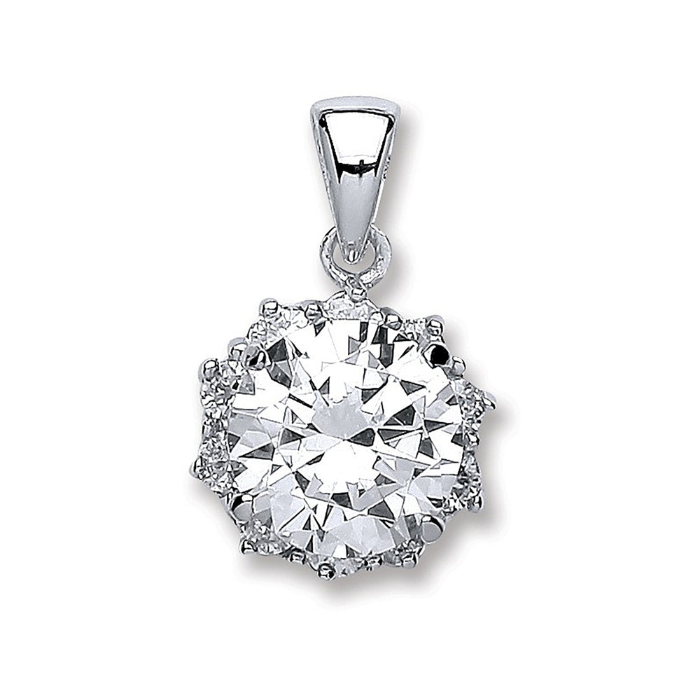 Silver Round Brilliant Cut Cubic Zirconia Pendant
