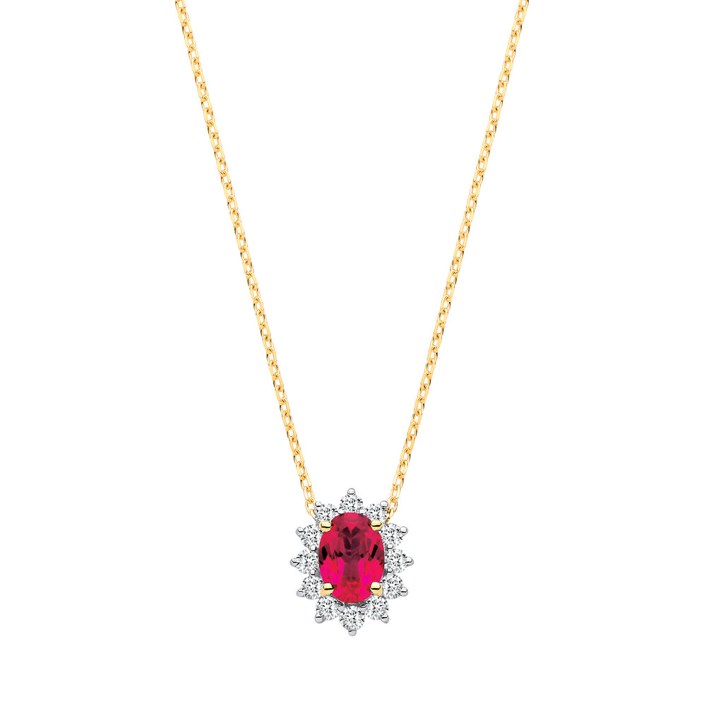 9ct Yellow Gold LAB GROWN 0.30ct Solitaire Diamond & 1.10ct Oval Ruby Pendant With Chain IGI Certified