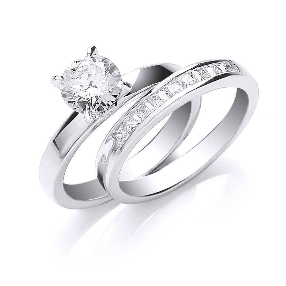 Silver Bridal Solitaire & P/C Cubic Zirconias Set Rings