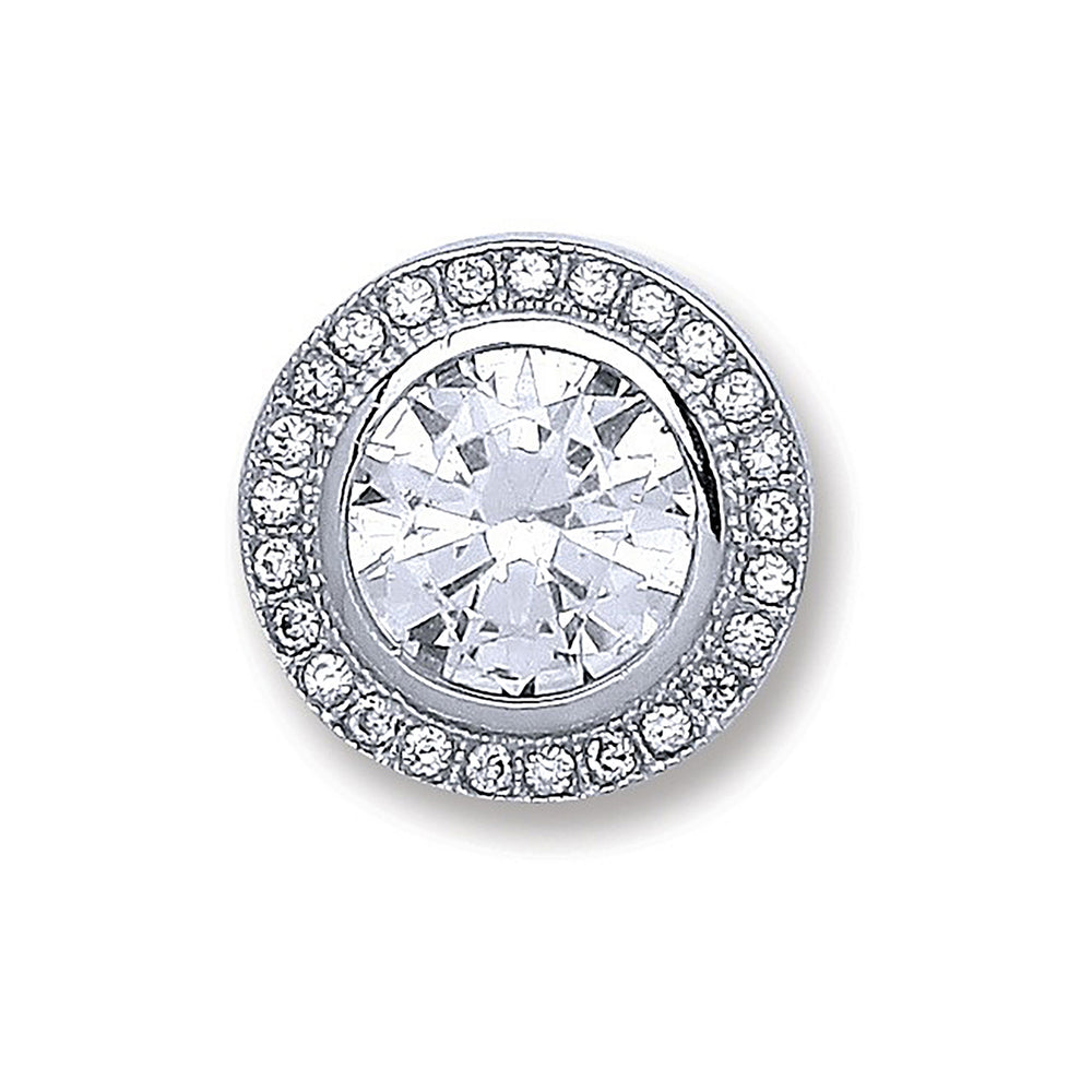 Silver Round Rubover, Halo Cubic Zirconia Pendant