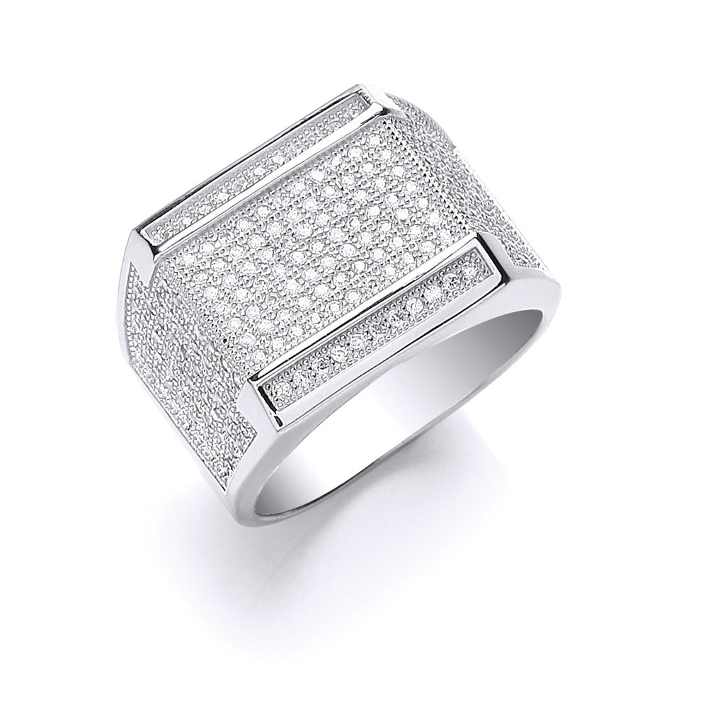 Silver Micro Pave' Cubic Zirconia Gents Ring