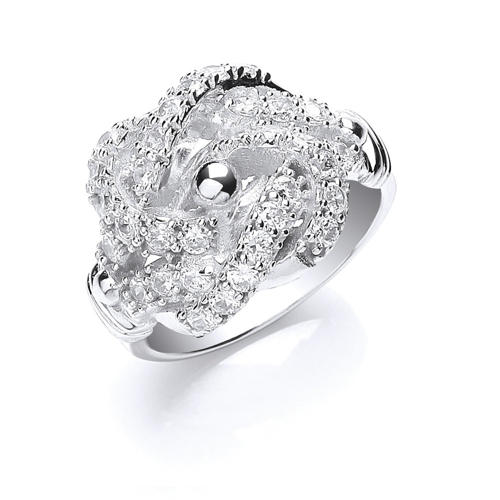 Silver Cubic Zirconia Knot Gents Ring