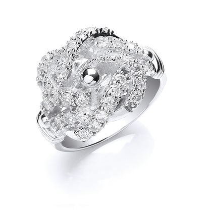 Silver Cubic Zirconia Knot Gents Ring