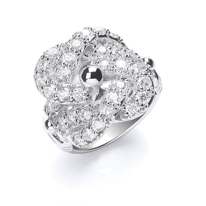 Silver Cubic Zirconia Knot Gents Ring