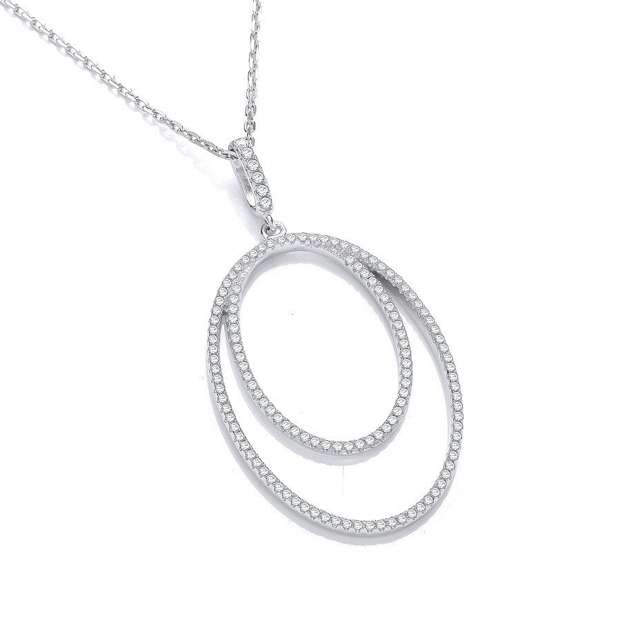 Micro Pave' Oval Double Row Cubic Zirconia Pendant with 18" Chain