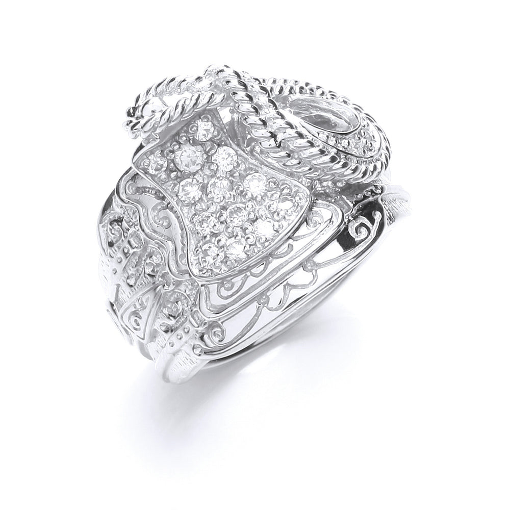 Silver Gents Cubic Zirconia Saddle Ring